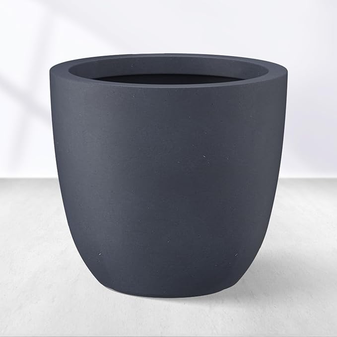 Kante 18 Inch Dia Round Concrete Planter, Indoor Outdoor Large Plant Pot with Drainage Hole and Rubber Plug for Home Patio Garden, Dark Gray