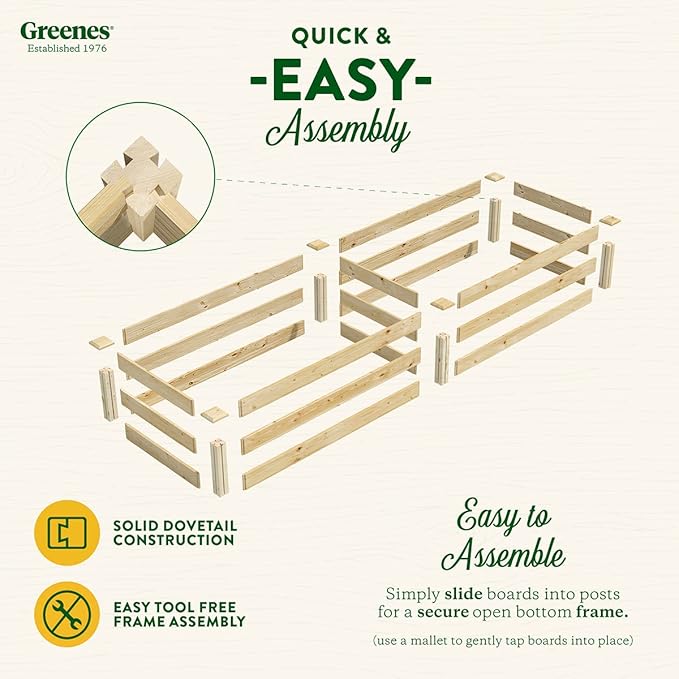 Greenes Fence Original Pine Raised Garden Bed, 2' x 8' x 10.5" - Made in USA with American Pine