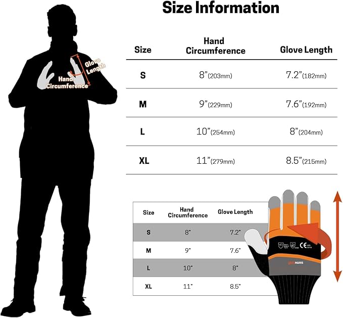 Chainsaw Gloves - Anti-Cut Leather with 12-Layer Chainsaw Protection on Back of Left Hand Only, Classic