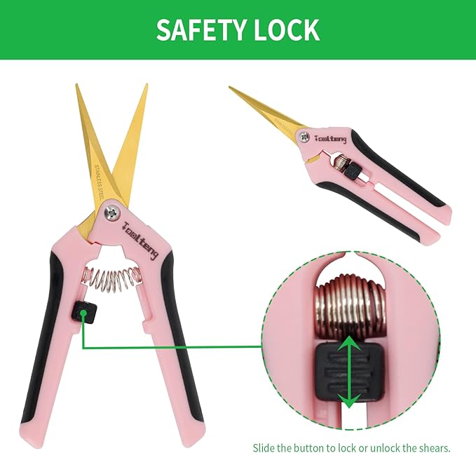 1 Pack Pruning Shears with Curved Blades, Garden Trimming Scissors, Gardening Hand Pruning Snips Titanium Coated Precision Bonsai Pruning Shears, Efficient Flower Cutters (Pink)
