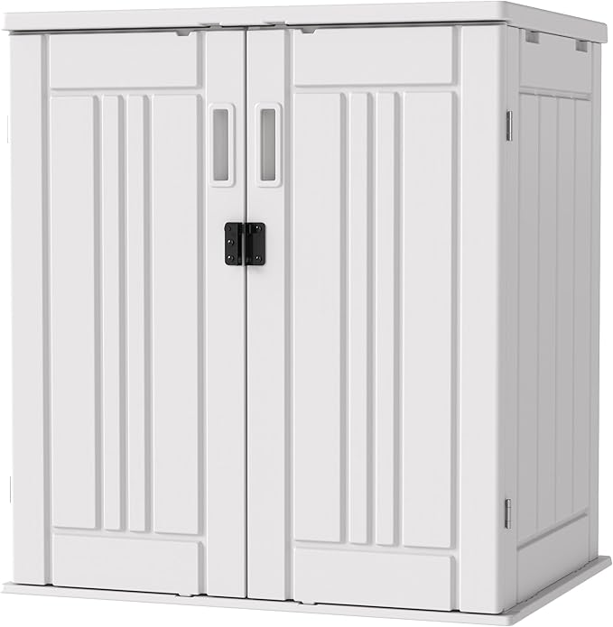 Heavy Duty Small Storage Cabinet Outdoor Weatherproof, 14 Cuft Garage Storage Cabinet with 2 Adjustable Shelves, Lockable Kitchen Pantry Closer Organizer, 31Wx23Lx34H, Polar White