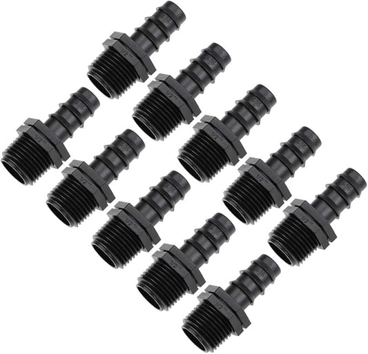 uxcell Barb Drip Pipe Connector 1/2 BSPT Male Thread 16PE Hose Fitting for Garden Agricultural Irrigation System, Plastic 10pcs