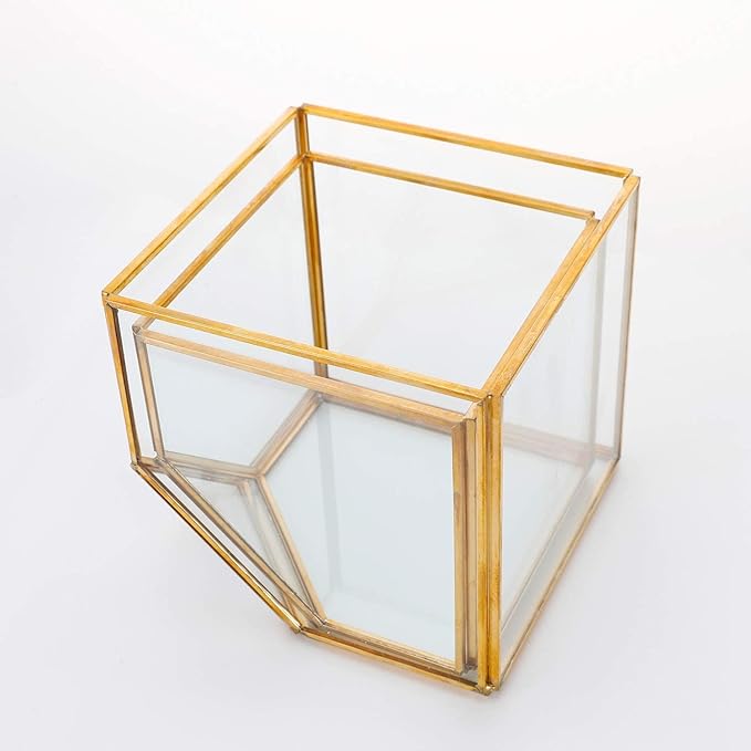 Glass Geometric Plant Terrarium,Succulent & Air Planter for Home Garden Office Decoration(Gold Cubic Set of 2)