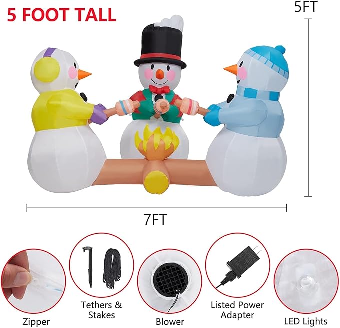 Inflatables Snowman Outdoor Decorations Grilled Meat 7ft Outdoor Inflatable Yard Decorations Christmas Built-in Led Lights with Tethers, Stakes