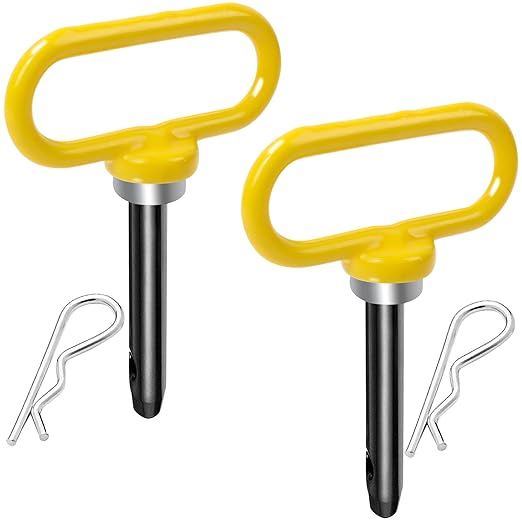 2 Packs Magnetic Hitch Pin, Lawn Mower Trailer Hitch Pins 1/2 Inch with Handle and Clip, Trailer Gate Pin for Mowers, Tractor Truck, Towing Cargo, ATV - Simple One Handed Hook On & Off(Yellow