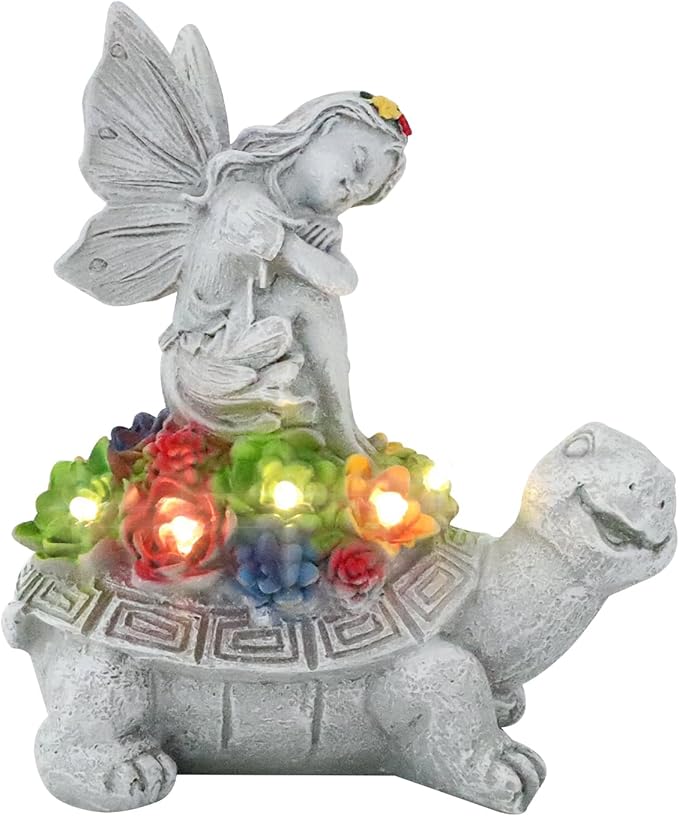 Solar Fairy Garden Statue, Angel Fairy on Solar Turtles for Outdoors with LED Lights, Garden Angels Outdoor Statue, Balcony Lawn Yard Decor Gift for Mom Grandma