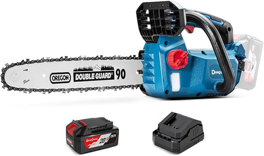 Dong Cheng 12 Inch Brushless Cordless Chainsaw, 20V Battery Powered with 4000mAh Battery, 12m/s Chain Speed, Tool-Free Tensioning, Auto Oiler & Chain Brake for Wood Cutting & Tree Trimming