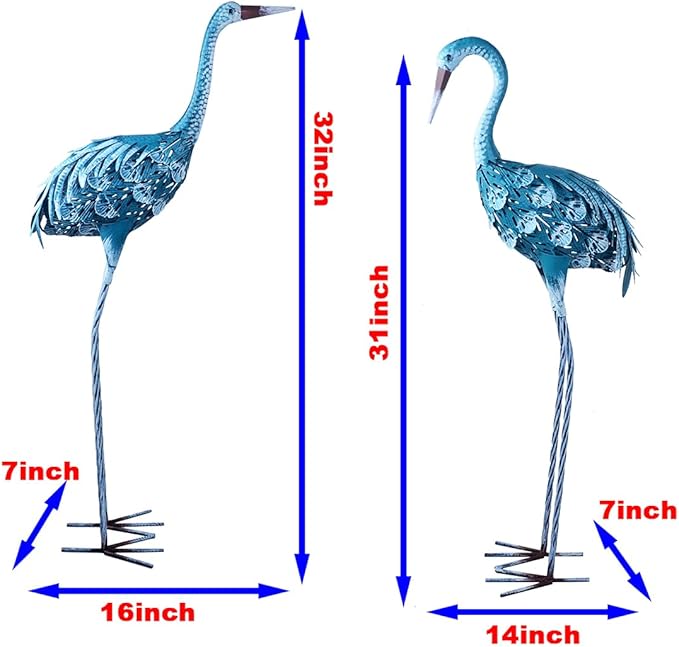 Crane Statue Metal Crane Sculpture Garden Decoration Metal Yard Art for Patio Lawn Backyard Outdoor Decoration A Set of 2