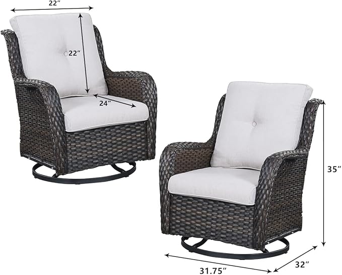 HUMMUH 7pcs Patio Furniture Set Swivel Rocker Patio Chairs,PE Wicker Outdoor Sofa Set of 2 with Coffee Table and Ottomans(Brown,Beige)