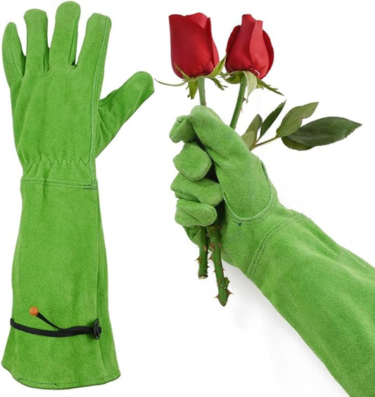 Gardening Gloves for Women, Garden Gloves for Thorn Proof, Professional Rose Pruning Gloves, Long Leather Garden Gloves (Large, Forest Green)