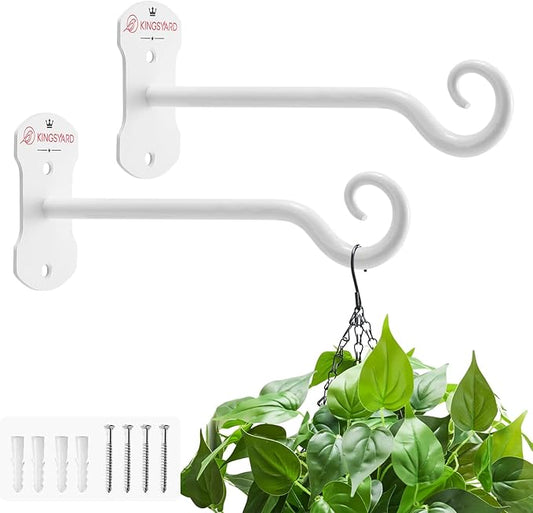 Kingsyard 2 Pack Wall Plant Hanger - Heavy Duty Metal Hanging Bracket Hooks for Hanging Plant Bird Feeders Lanterns Wind Chimes Indoor/Outdoor. White