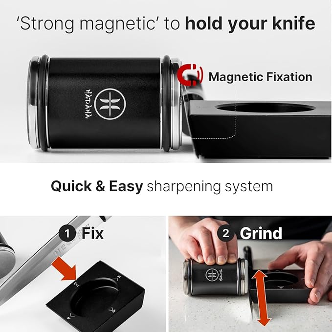 HADANA Rolling Knife Sharpener Set - All-in-One Professional Chef Knife Sharpener Kit with Diamond and Ceramic 5 Whetstone - 4 Angles Sharpener for Kitchen with Magnetic Knife Fixing Stand
