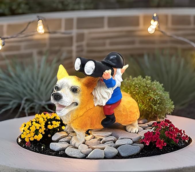 Solar Garden Outdoor Statues Cute Solar Light Christmas Decor Lawn Decor Patio Balcony Yard Ornament Unique Housewarming Gifts Ideal Gifts for Women, Mom or Birthdays (Blue gnome)