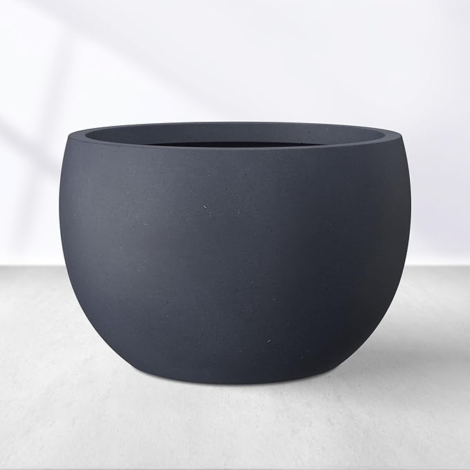 Kante 19.9" Dia Round Concrete Planter, Outdoor/Indoor Large Bowl Plant Pots with Drainage Hole and Rubber Plug for Garden Patio Balcony Home, Dark Gray