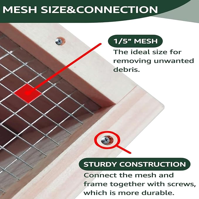 Soil Sifter,Dirt Sifter for Gardening Rock Sifter for Rocks Compost Sifter Wooden Sifting Screen,Garden Sieve for Pellet/Gravel/Soil/Leaves,Garden Tool 15.7" x11.8”x2.8” with 1/5” Mesh