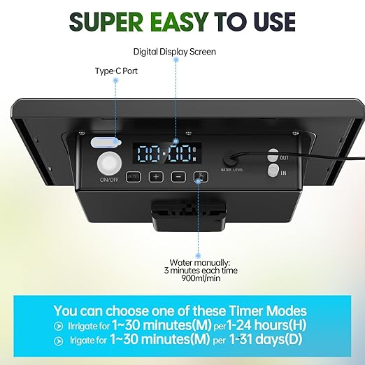 Drip Irrigation System - Skycow Solar & USB Power Automatic Drip Irrigation Kit System 15 Potted Indoor Outdoor Garden Balcony Anti-Siphoning Plant Watering System 25 Timing Mode (Digital Screen)