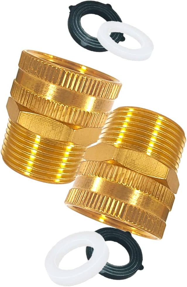YOUHO Brass Garden Female Hose Fitting Connector, 3/4 GHT Female x 3/4 GHT Male, Garden Hose Connectors Garden Pipe Joint Extension Repair Fitting 2PCS