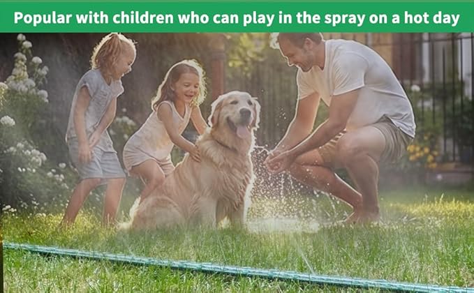 Watoo 2025 50 FT Flat Sprinkler Hose for Lawn Watering Garden Soaker Hose with Holes, Heavy Duty Lightweight No-Kink Water Hose with Stakes, Irrigation Hose, Great Fun for Kids and Dog