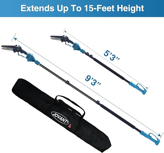 3-in-1 Pole Pruning Shears&Pole Saws for Tree Trimming,Electric Pruning Shears with 15.3ft Reach Pole,Cordless Pole Shears and Pole Saw Compatible for Jovant 20V Battery (Tools Only, No Battery)