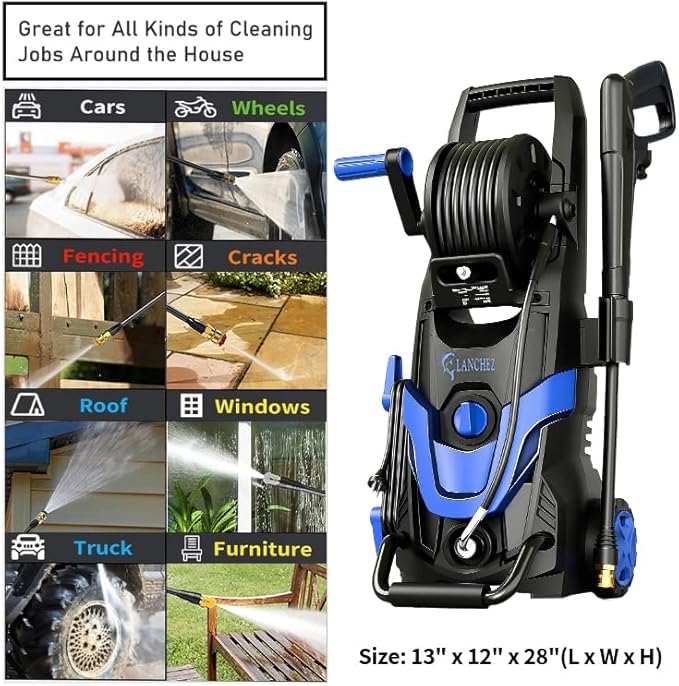 LANCHEZ Pressure Washer 4800PSI with 4 Quick Connect Nozzles, Inlet Hose & Filter&500ML Foam Cannon, Power Washer for Cars/Fences/Driveways/Patios/Home Cleaning (Blue)