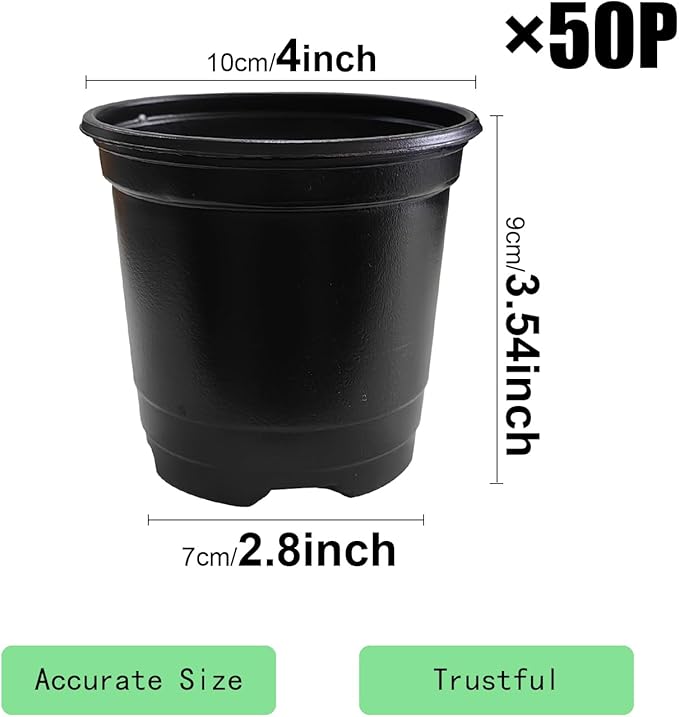 10CM Black Seedling Pots 4 inch Thick Nursery Pots 50 Pcs, Soft and Sturdy Seeds Starter Pots(50Pack,Black)