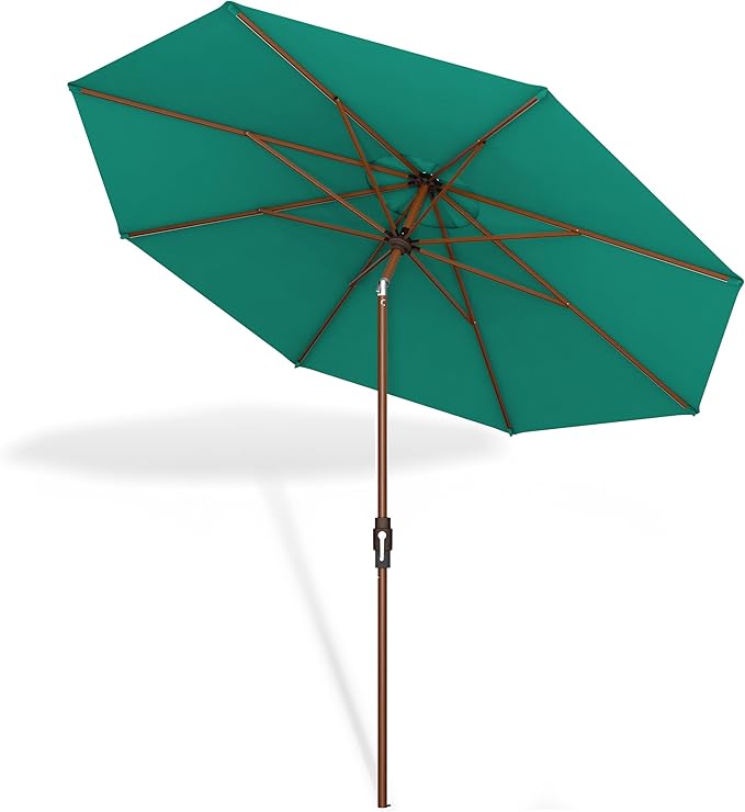 Midtown Umbrellas Sunbrella Umbrella Outdoor Patio Umbrella 2-9 Feet in Canvas Teal Acrylic Fabric, Auto-Tilt Aluminum Frame For Backyard Umbrella, Deck Umbrella & Porch Umbrella - Wooden Pole