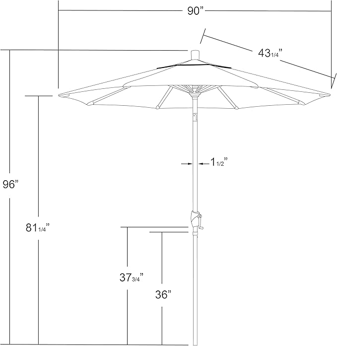California Umbrella 7.5' Round Aluminum Market Umbrella, Crank Lift, Push Button Tilt, White Pole, Navy Blue Olefin