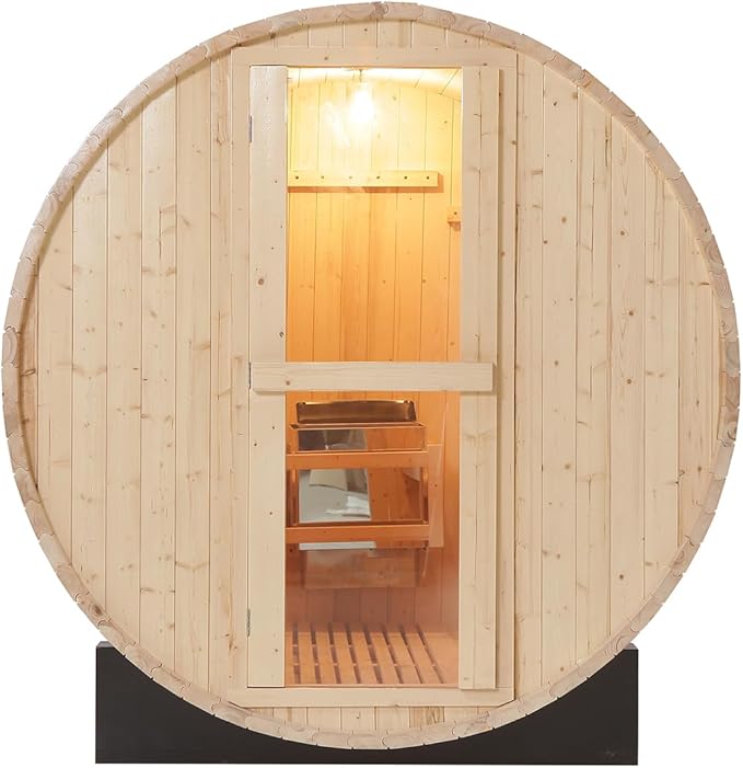 ZONEMEL Outdoor Barrel Steam Sauna with Panoramic View, Canadian Pine Wood Sauna for 4-6 Person, 6KW ETL Toule Heater, Rocks, 8mm Tempered Glass, Waterproof System, Bitumen Roof, Light, 220V