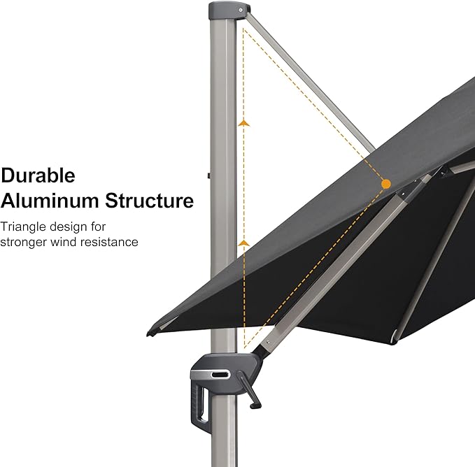 PURPLE LEAF 9' x 11' Patio Umbrella with Base Cantilever Umbrella Rectangular Outdoor Offset Umbrella with Champagne Frame and 360° Rotation for Garden Deck Pool, Black