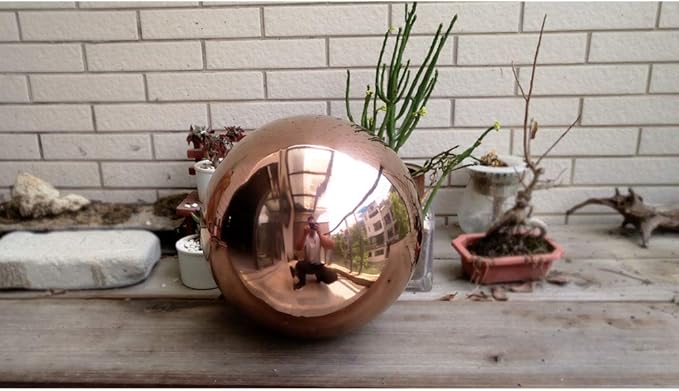10 inch Diameter Rose Gold Gazing Ball,Rose Gold Stainless Steel Polished Reflective Smooth Garden Sphere Globe Mirror,Colorful and Shiny Addition to Any Garden or Home