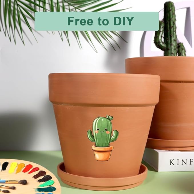 vensovo 8 Inch Clay Pot for Plant with Saucer - 2 Pack Large Terra Cotta Plant Pot with Drainage Hole, Clay Planters Pot, Terracotta pot for Indoor Outdoor Plant