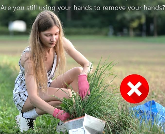 Weed Removal Tool, 2025 New Garden Weeding Tools Manganese Steel Hand Weeder Tool with Handle, 4 Teethes Dual Purpose Manual Weeders Tool Weed Pulling Tool for Garden (Rubber Handle)