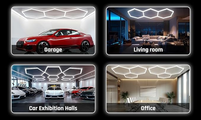 Modern Hexagon Led Garage Light: 720W 86400 Lumens, 6500K for Garage, Basement, Warehouse, Auto Beauty Shop, Car Detailing Shop