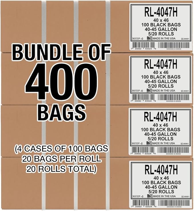 Aluf Plastics T-Tough Roll Pack Low Density Repro Blend Star Seal Coreless Rolls Bag, 45 Gallon 1.2 Mil, 46" Length x 40" Width, H Strength, Black (Pack of 400)