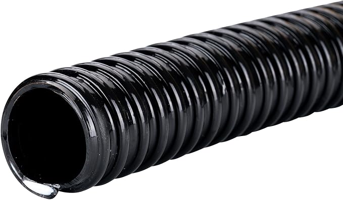 Pond Hose ID 1-1/2” × 25ft Black Corrugated Flexible Reinforced PVC Hose Vinyl Tubing for Pond Pump Fountain Garden Waterfall, Non-toxic & Kinkproof, with 2 clamps, 1.5in 38mm id