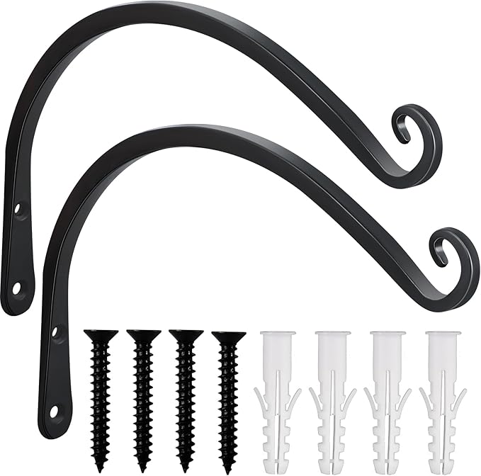 Gtongoko 2 Pack 12 Inch Plant Hangers Outdoor Metal Hanging Plant Bracket Bird Feeder Plant Hooks for Hanging Flower Basket, Wind Chimes, Solar Lanterns, Black