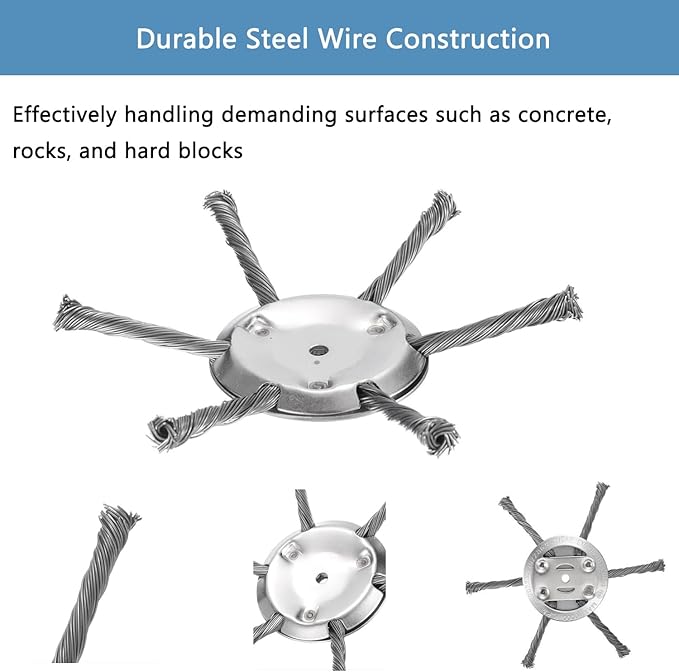 Steel Wire Grass Trimmer Head, 6 Inches Universal Steel Wire Brush Cutter Trimmer Blade for Weed Eater, Metal Wire Trimmer Head, String Trimmer Replacement Head for Lawn Care, Garden, Parking Lot