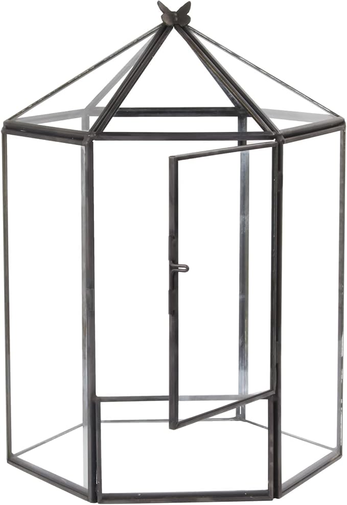 Glass Geometric Plant Terrarium,Succulent & Air Planter for Home Garden Office Decoration,No Plants(Black Hexagonal)