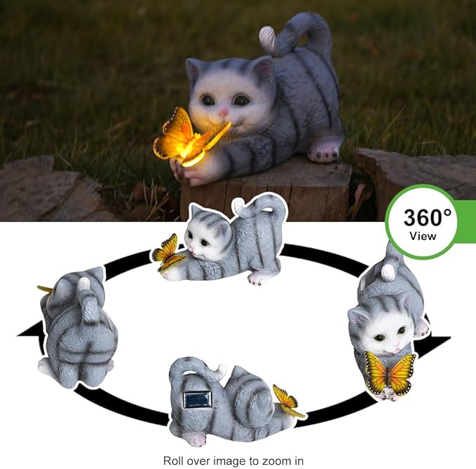 Solar Garden Statues Outdoor Cat Lights, Unique Housewarming Garden Gifts for Women Mom Wife Grandma and Sisters,Cute Cat Sculpture Decoration for Patio, Terrace, Balcony, Lawn