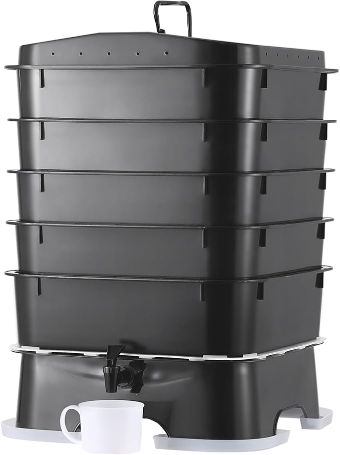 VEVOR 5-Tray Composter, 50L Worm Compost Bin - Indoor/Outdoor Worm Farm Kit for Food Waste Recycling, Vermicomposting & Vermiculture