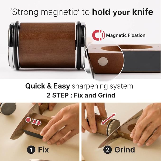 HADANA Rolling Knife Sharpener Tool Kit for Straight Edge - 360 Diamond Disc,600 Ceramic Honing Disc,Magnetic Angle with 15,18,20,22 Degree for various type of Kitchen Knives (Walnut Edition)