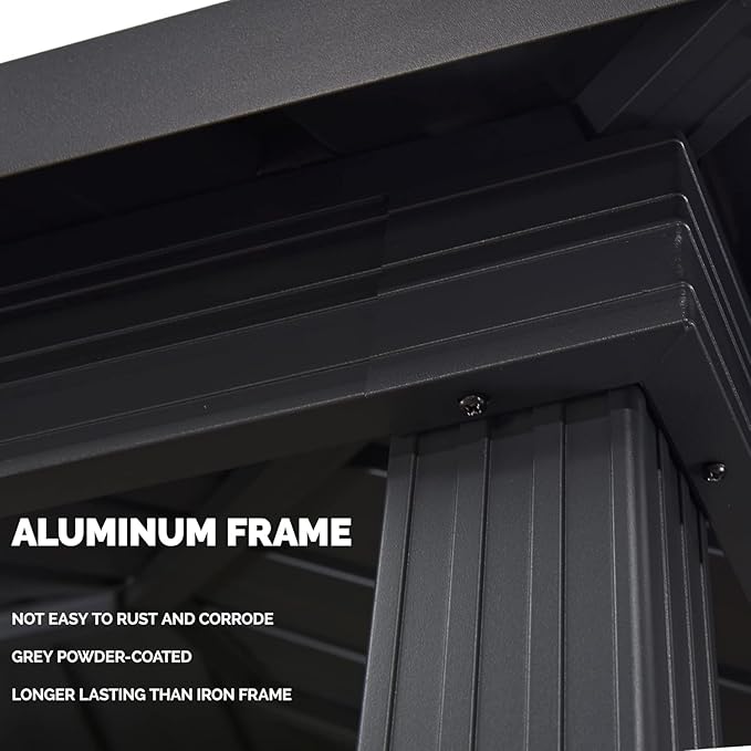 PURPLE LEAF 6' X 8' Hardtop Grill Gazebo for Patio Permanent Aluminum Barbeque Shelter Canopy with Ceiling Hook and Shelves Double Tiered Grey Outdoor BBQ Gazebo