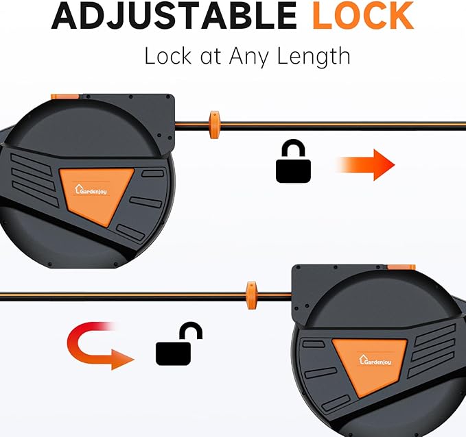 GARDENJOY Retractable Garden Hose Reel, 65 ft x 1/2 inch Heavy Duty Garden Hose with 180°Swivel Wall Mounted Bracket, 10 Pattern Sprayer Nozzle, Any Length Lock & Slow Return System