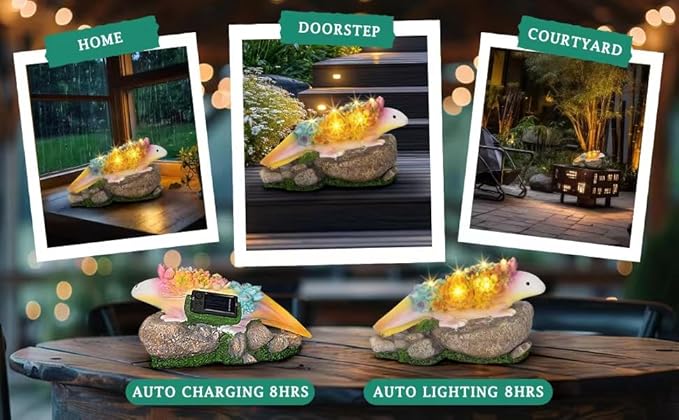 Garden Axolotl Statue Solar Statues Honey Bee jar Decor with LED Lantern ,Resin Axolotl Figurine Ornament for Patio Yard Lawn Porch Outdoor Decor (Axolotl 1)