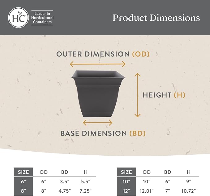 The HC Companies 6 Inch Eclipse Square Planter with Saucer – Indoor Outdoor Plant Pot for Flowers Vegetables Herbs, Cappuccino (Pack of 4)