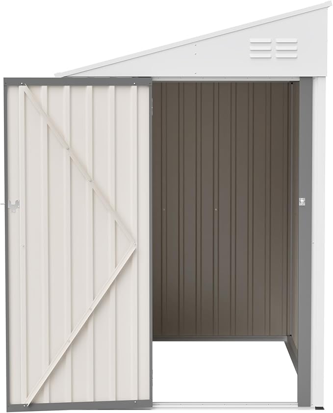 4x7 Ft Outdoor Storage Shed - Heavy Duty Metal Garden Shed, Galvanized Steel with Weather Protection, Lockable Tool & Bike Storage, Space-Saving Lean-to Design for Backyard (White)