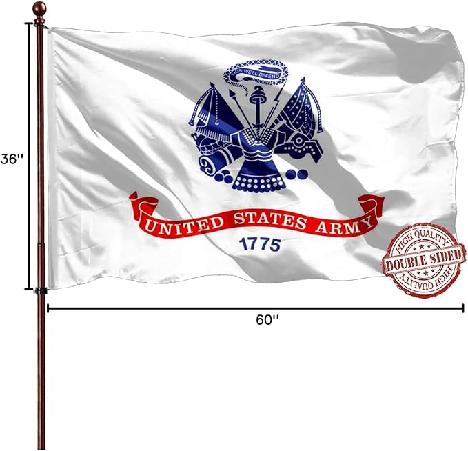 White US Army Flag 3x5 Outdoor Double Sided- 3Ply 240D 4 Rows Stitched- Military USA 1775 Army Flag UV Fade Resistant With Canvas Header & 2 Brass Grommets