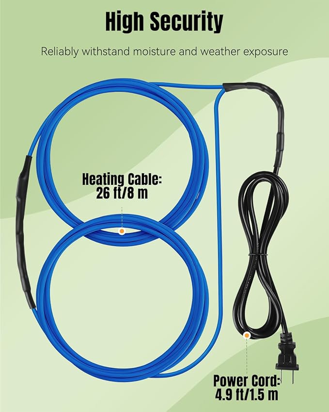 Pawfly 26 ft Soil Heating Cable with Built-in Thermostat & Plug, Electric Soil Warming Cable Heat Cable for Cold Frames Greenhouses Vegetable Garden Containers, Heating Cable for Plants Seed Growth