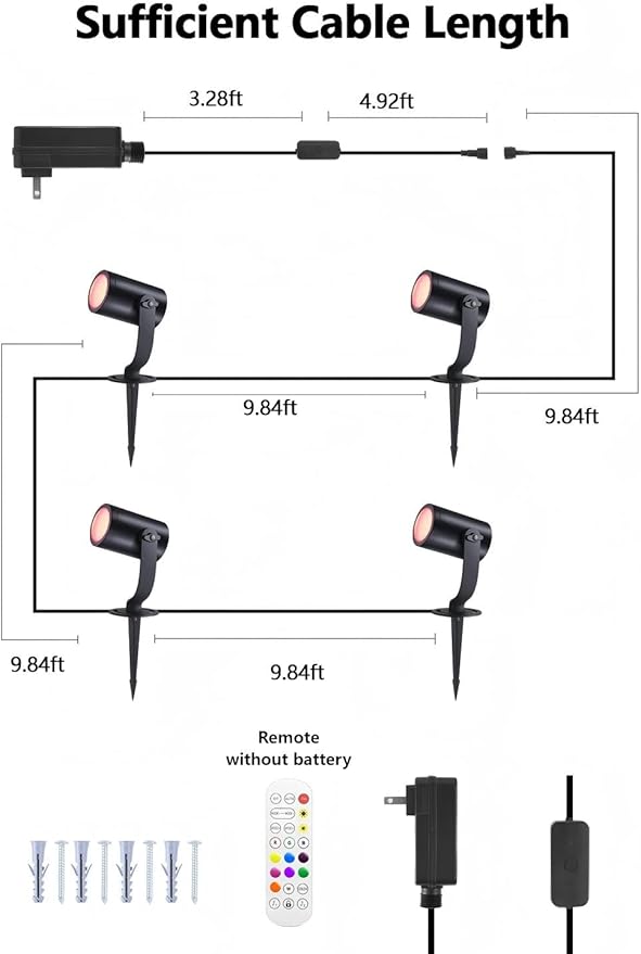 Smart RGBICW Landscape Lighting, IP67 Waterproof Low Voltage Landscape Lights, 24W Color Changing Outdoor Spot Light with APP/Voice Control, Aluminum LED Spotlights Pathway Lights, 4 Pack