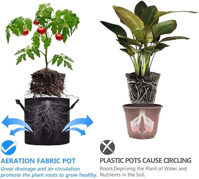 ANGELIOX 6 Pack 10 Gallon Plant Grow Bags, Heavy Duty Nonwoven Fabric Pots Thickened Container with Sturdy Reinforced Handles for Indoor Outdoor Garden Plants Flower Vegetable (6Pcs-10 Gallon)
